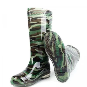 SQ-1819 Anti slip waterproof lightweight non safety camouflage shiny pvc rain boots