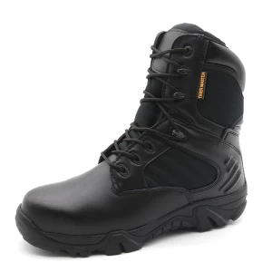 TM123 suela de goma antideslizante zapatos militares tácticos con punta de acero de cuero negro