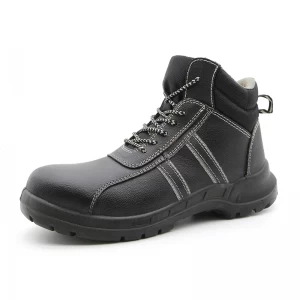TM2025 Slip oil resistant men' s black leather anti puncture safety shoes mid cut steel toe