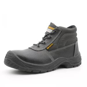 TM032 Cuero negro antideslizante PU suela a prueba de pinchazos zapatos de seguridad industrial punta de acero