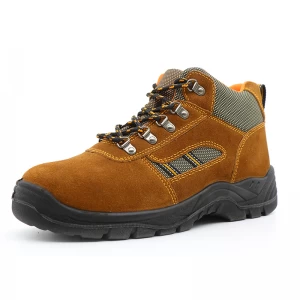 TM207-1 Zapatos de seguridad deportivos antipinchazos de ante marrón oscuro antideslizantes con puntera de acero de corte medio