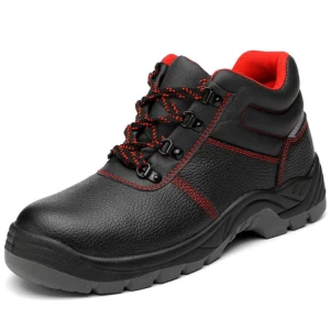 HS623 黑色皮革防滑防油 pu 鞋底中切钢趾防刺穿安全靴