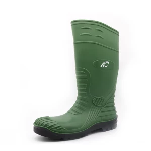 GB05 耐油酸碱防水钢头防刺穿绿色pvc安全雨鞋