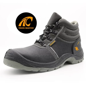 TM3036 Black cow leather anti slip pu sole steel toe puncture proof industrial safety shoes for men