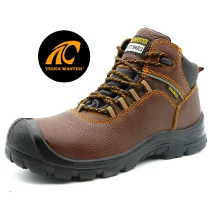 TM136 Brown genuine leather anti slip pu sole steel toe prevent puncture mining safety boots for men