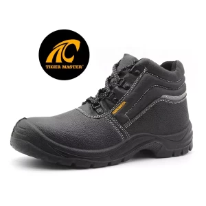 TM058 黑色牛皮 pu 鞋底钢头防刺穿廉价男式工业安全鞋