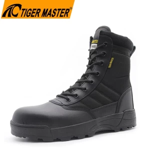 TM132 Anti slip rubber sole black cow leather steel toe outdoor hiking army boots for men