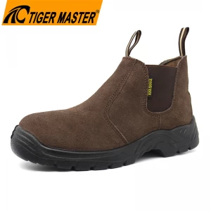 TM033 Brown cow suede leather anti slip pu sole men non safety shoes without laces