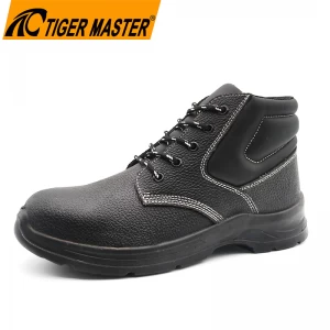 TM067 Black cow leather anti slip pu sole puncture proof steel toe work safety shoes
