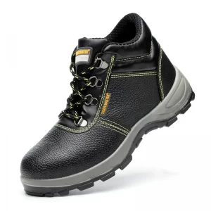 TM012 Black leather anti slip PU sole steel toe puncture proof delta plus safety shoes industrial