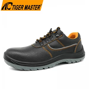 TM036L zapatos de seguridad con punta de acero y suela de pu de cuero de vaca negro para hombres industriales