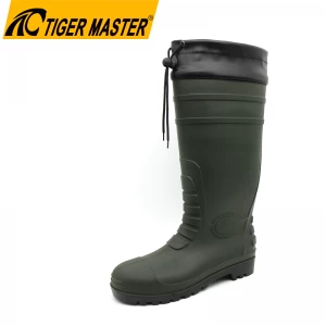 GB12 Green waterproof puncture proof steel toe PVC safety rain boots with PU collar