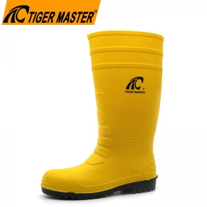 GB08 CE botas de chuva de segurança em pvc amarelas antiderrapantes com biqueira de aço