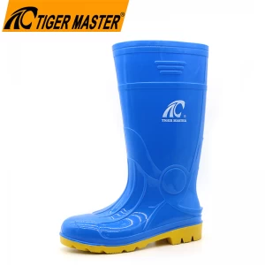 GB07 CE botas de chuva de segurança em pvc com brilho à prova d'água azul com biqueira de aço