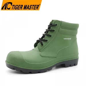 GBA verde impermeable CE tobillo botas de lluvia de seguridad de pvc con punta de acero