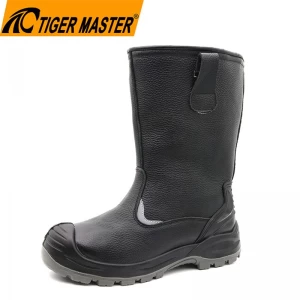 TM073 Non slip PU sole black leather steel toe welding safety boots for men