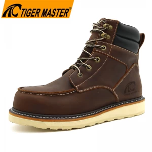 TM162 Brown genuine leather steel toe goodyear safety shoes waterproof