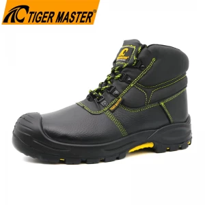 TM167 黒革製パンク防止鉱山安全靴、鋼製つま先キャップ付き