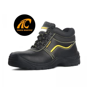 TM3085 Sapatos de segurança industriais pretos antiderrapantes baratos à prova de punção com biqueira de aço para homens