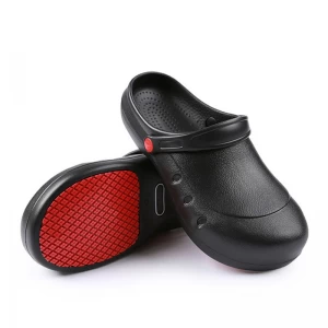 TM080-1 Zapatos de seguridad para chef de cocina con punta de acero antideslizante EVA suave negro
