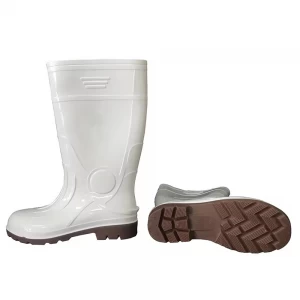 GB07-5 مقاوم للماء ومضاد للانزلاق لصناعة الأغذية أحذية المطر البلاستيكية اللامعة البيضاء