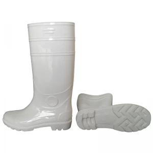 GB03-6 أحذية المطر البلاستيكية اللامعة المقاومة للماء وغير القابلة للانزلاق باللون الأبيض وغير الآمنة للرجال
