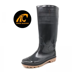 GB03A Waterproof anti slip black non safety pvc knee high rain boots