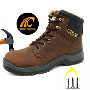 TM118 Crazy horse leather anti puncture steel toe industry safety boots for men