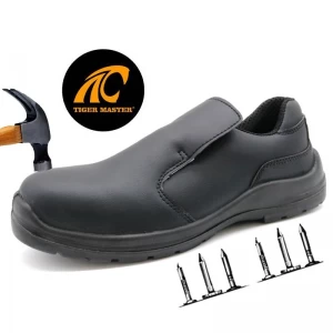 TM079-1 New anti-slip black microfiber leather fiberglass toe anti static safety shoes kitchen