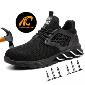 TM3216 حذاء رياضي أسود مضاد للثقب وجيد التهوية مع مقدمة فولاذية