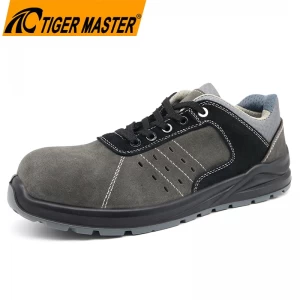 TM2020 Fiberglass toe puncture proof anti static grey suede sport safety shoes