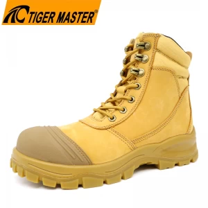 Botas de seguridad de cuero premium de TM135H para hombres con fibra de vidrio Kevlar a mitad de