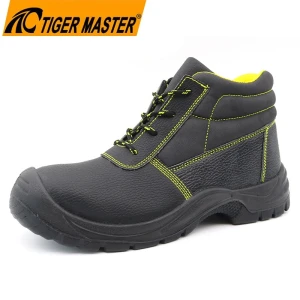 TM008 Pannensichere, rutschfeste Sicherheitsstiefel aus schwarzem Leder mit Stahlkappe für den Bau