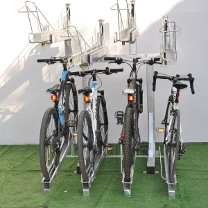 2022 Expositor de bicicleta de dois níveis de aço para áreas externas 2022 Suporte de peças de estacionamento Rack de chão