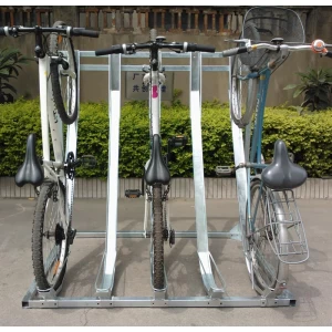 Support debout semi-vertical pour 5 vélos avec parking de stockage pour l'extérieur