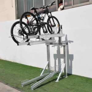 Porte-vélos extérieur à double niveau d'immersion à chaud en acier au carbone à économie d'espace