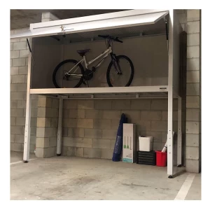 Galpão de armazenamento de metal ao ar livre para bicicletas com racks
