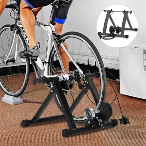 Treinador de suporte de bicicleta dobrável independente de aço para uso interno com economia de espaço