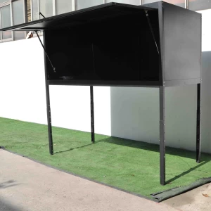 Gabinete de almacenamiento de estacionamiento de coche de garaje al aire libre de acero blanco y negro sobre cerradura de capó de coche para bicicletas