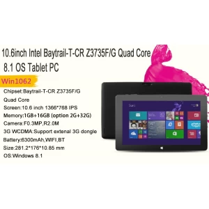 2015 Neuestes 10,6-Zoll Z3735F Quad Core 2 GB 32 GB 1366 * 768 Intel Tablet W1062