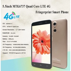 5,5 pouces MTK6737 quad-core 2 Go 16 Go prend en charge le smartphone à empreinte digitale 4G LTE PH55016
