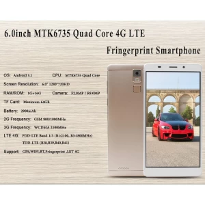 6.0inch mtk6735 quad core fringerprint téléphone intelligent mf6001 4g lte