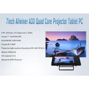 7.0 pouces Allwinner A33 Quad Core 1G 16G 1024*600 IPS avec BT Wifi projecteur tablette PC MQ749