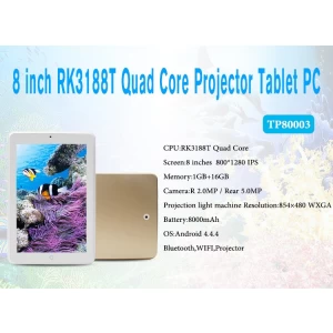Tablette de projecteur 8 pouces RK3188T Quad Core, 1 go 16 go, 1280x800, Android 4.4, 8000mAh, TP8003