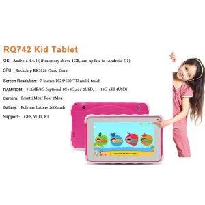 RQ742 7-дюймовый четырехъядерный детский планшет с разрешением 1024*600 и Wi-Fi