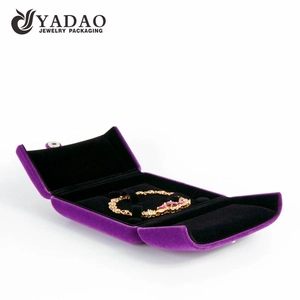 Customized handmade velvet pendant package box with raised pad for displaying necklace with logo printed.
