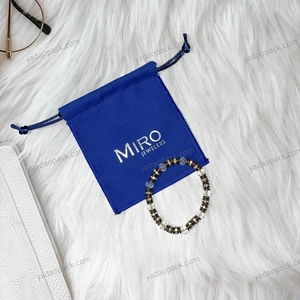 Yadao royal blue drawstring pouch for jewelry packaging with customized brand logo printing for free