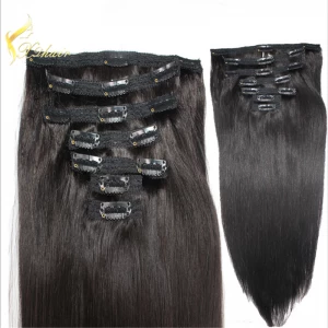 An tSín 100% Unprocessed Long Hair Black Color Lace Clip in Human Hair Extensions For Black Women déantóir