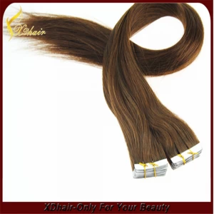 China 100%human virgin hair wholesale price 4X0.8 OR 4X1CM, 40pcs per pack, 100g/pack double remy tape hair extensions manufacturer