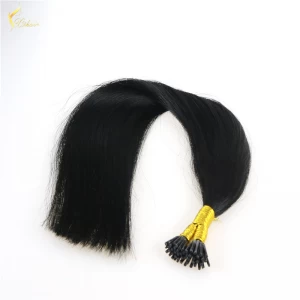 中国 20 inch hair sample #1b natural black virgin brazilian human hair stick tip hair extension メーカー